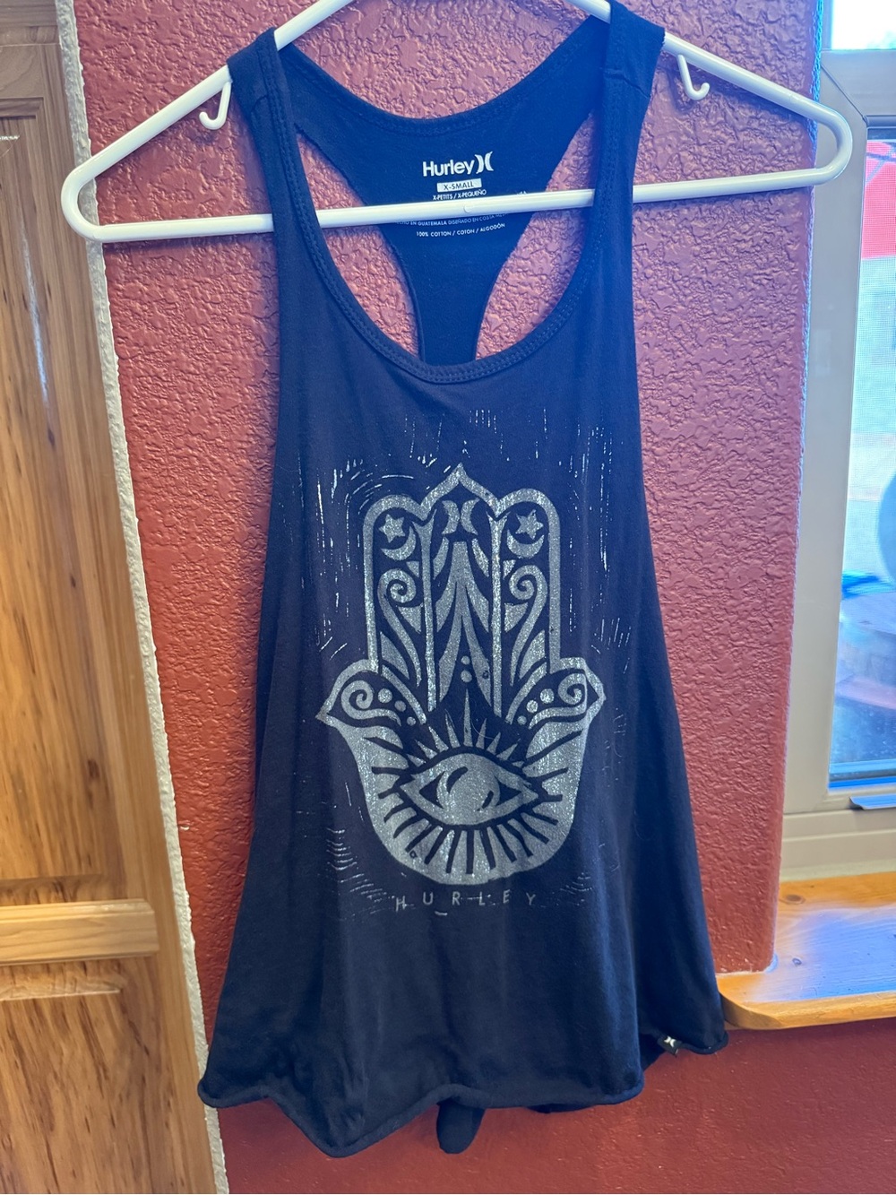 Hurley Black Racerback Tank with Silver Logo